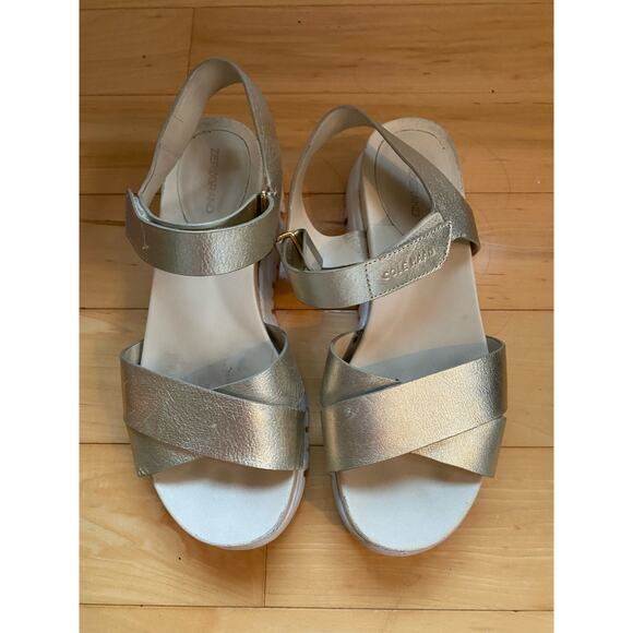 Cole Haan Zero Grand Gold Leather Sandals Size 6 - Picture 3 of 7